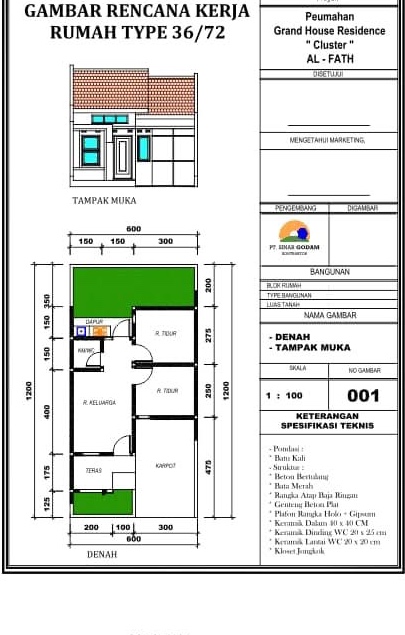Gambar Rencana Kerja Rumah Type 36/72 GHR Cluster Al-Fath